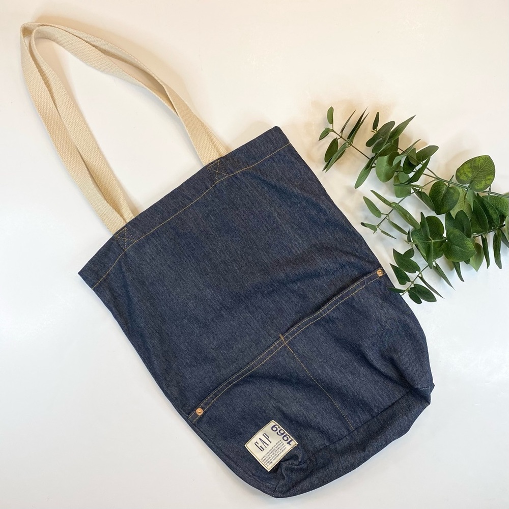 Gap Denim & Canvas Reusable Tote Bag w/ Pockets Lightweight